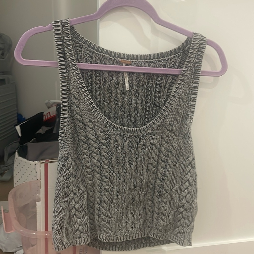 Free People Gray Cable Knit Tank Top
